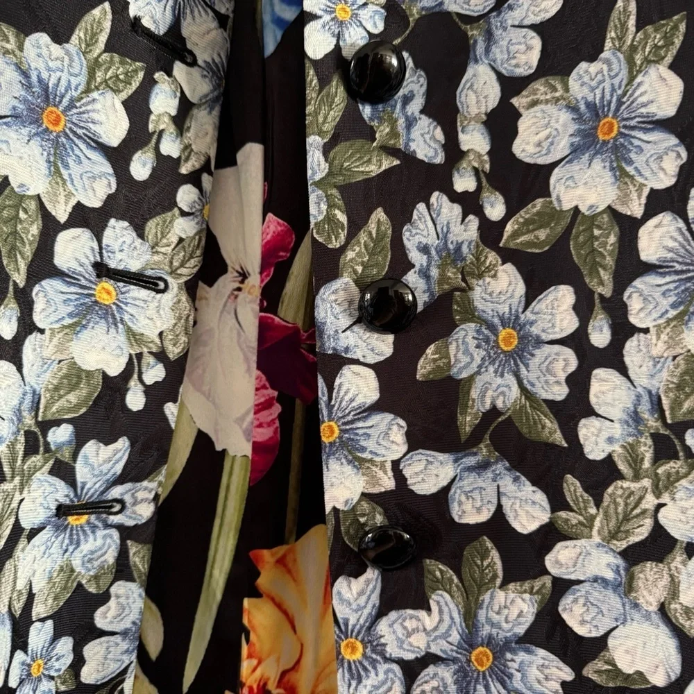 Sam Chen Brocade A-Line Coat M/L Forget Me Not Floral Designer New Dark Romance